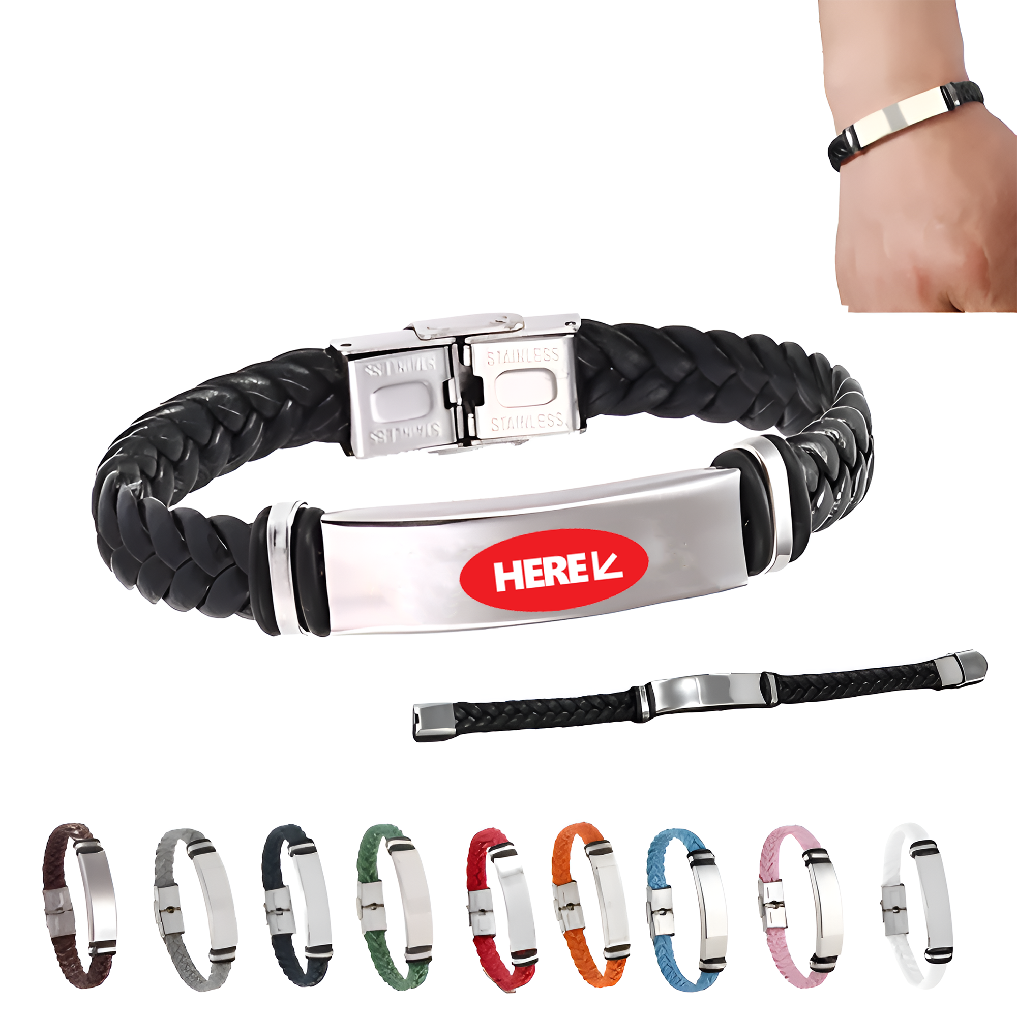 Stainless Steel Leather Woven Bracelet 1