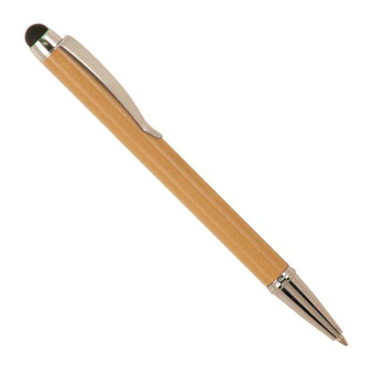 Laser Engraved Bamboo Gloss Ballpoint Pen with Stylus 2