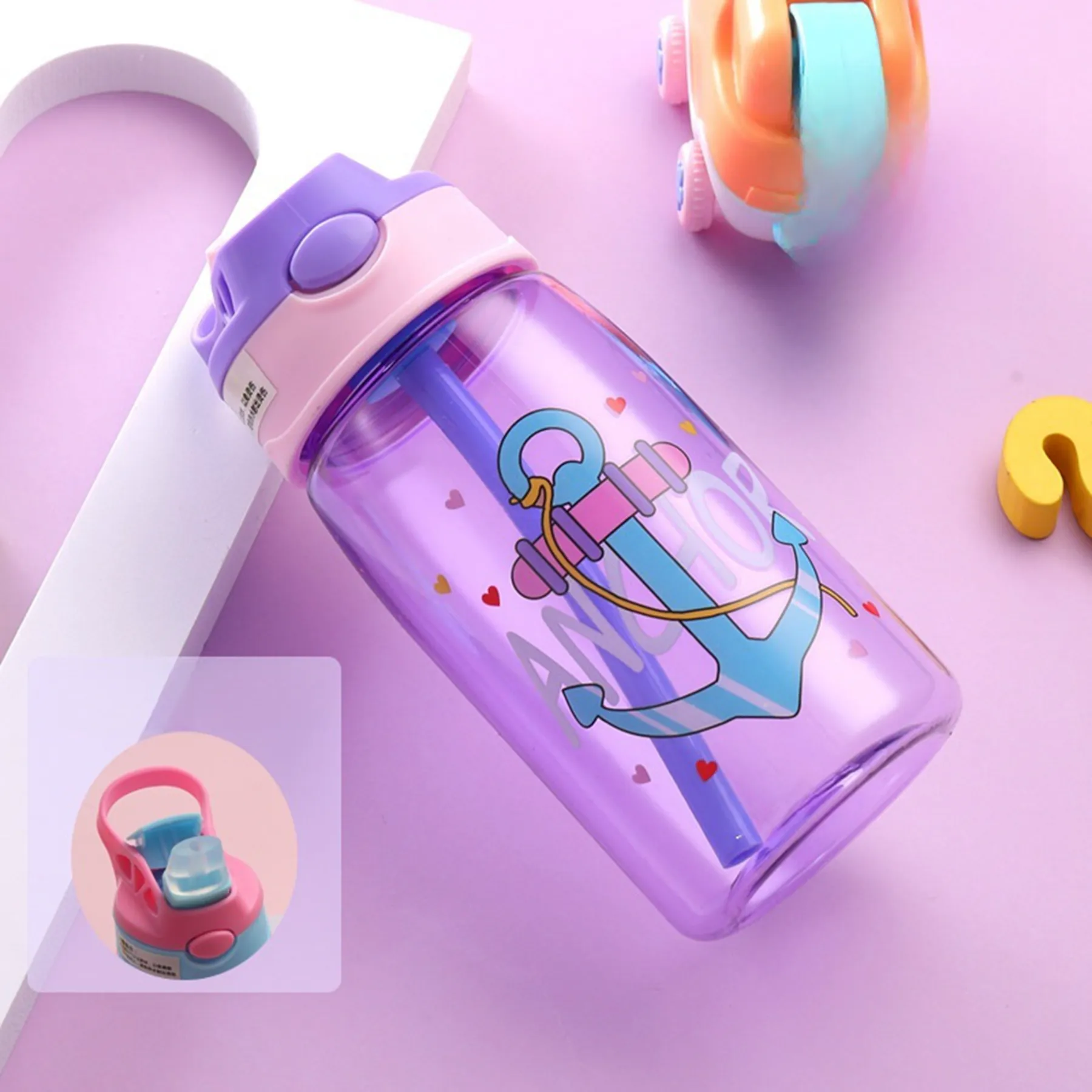 16 Oz. Cartoon Plastic Water Bottle with Straw 7