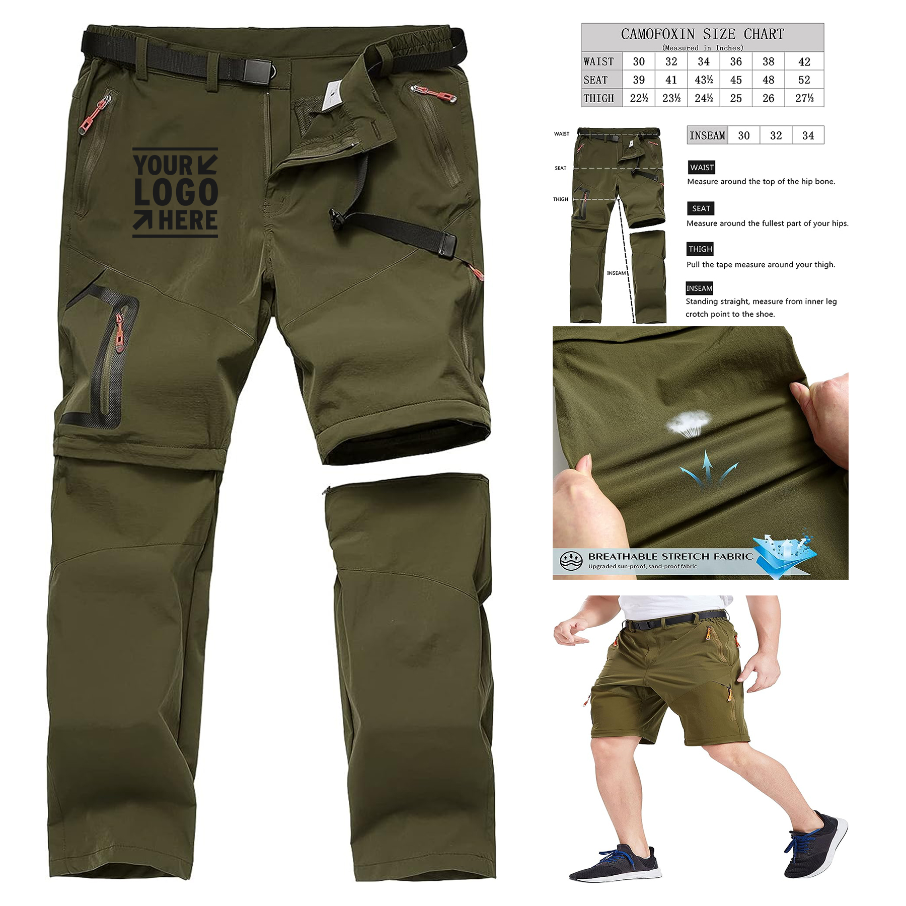Men Hiking Outdoor Convertible Quick Dry Fishing Pant Short 2