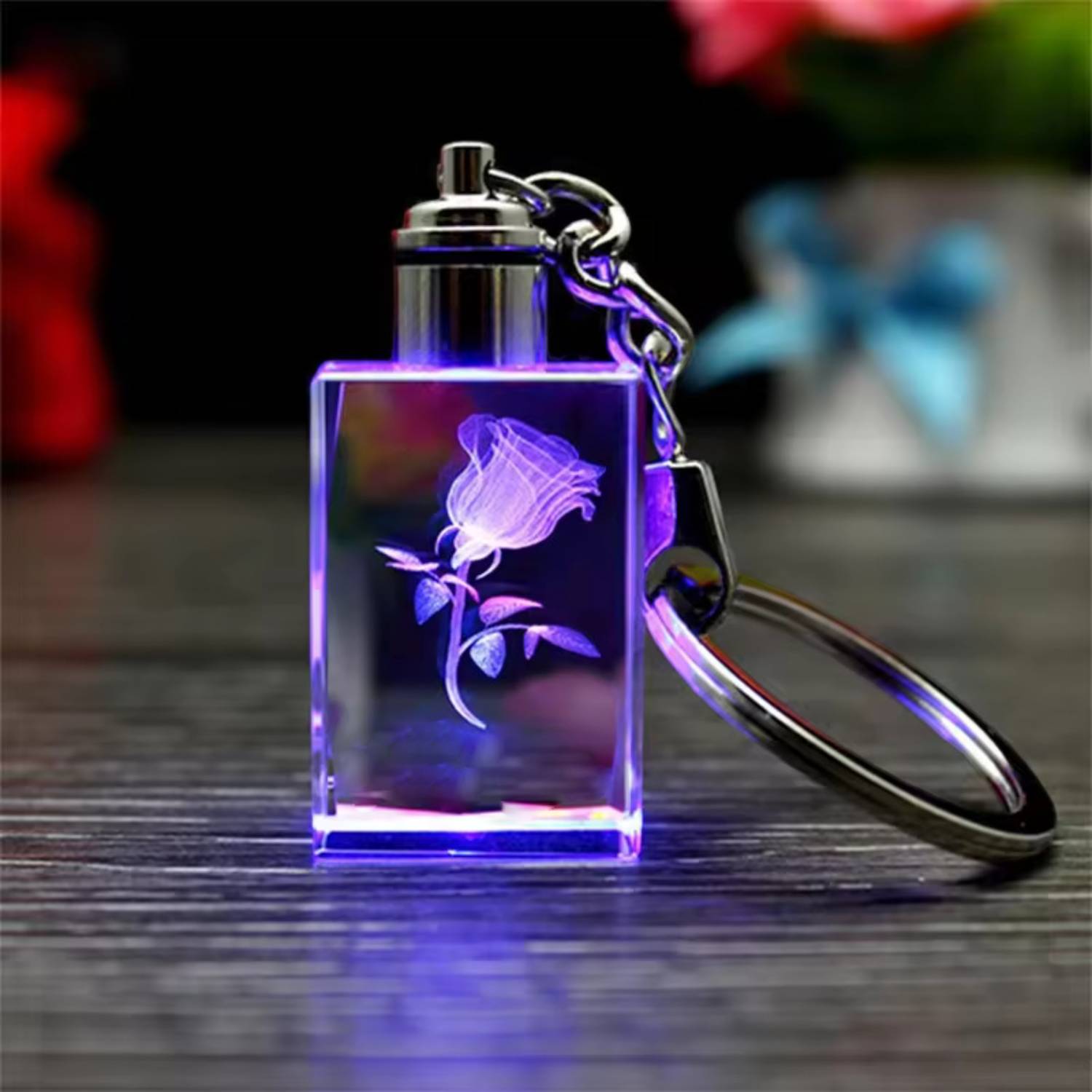 Cuboid Shaped LED Light Crystal Keychain 5