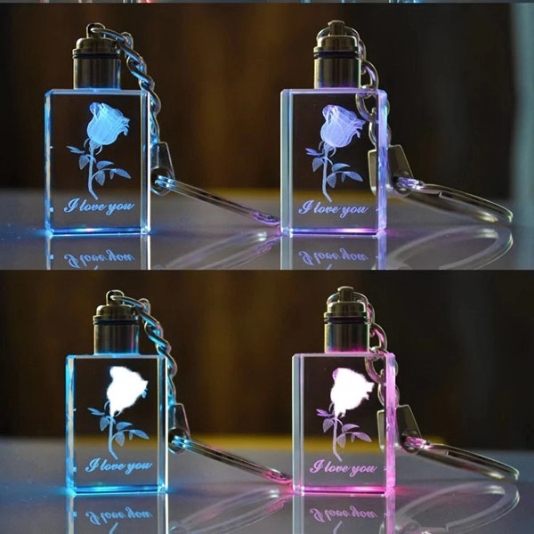 LED Light 3d/2d Laser Engraving Crystal Glass Keychain 7
