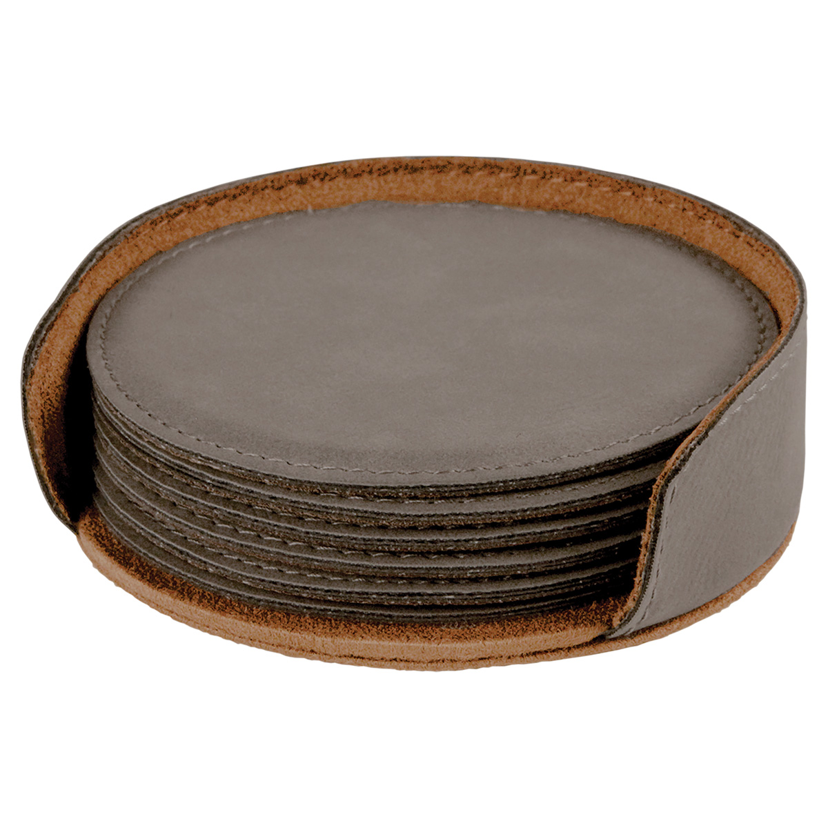 Gray Leatherette Round 6-Coaster Set 2