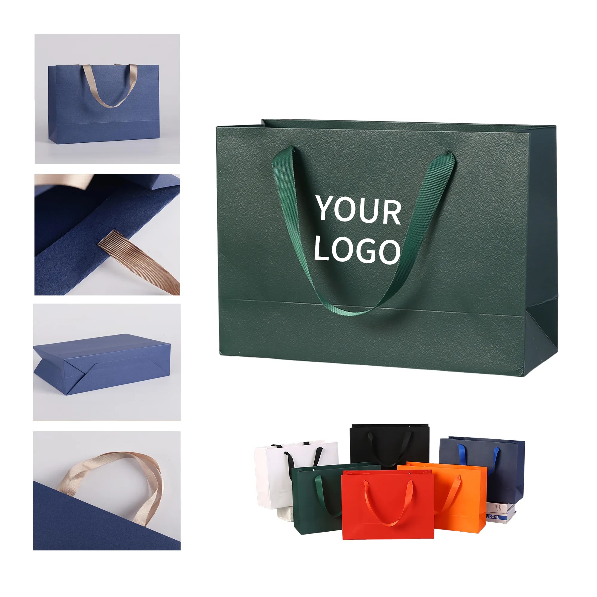 White Kraft Paper Bag with Ribbon Handles 6