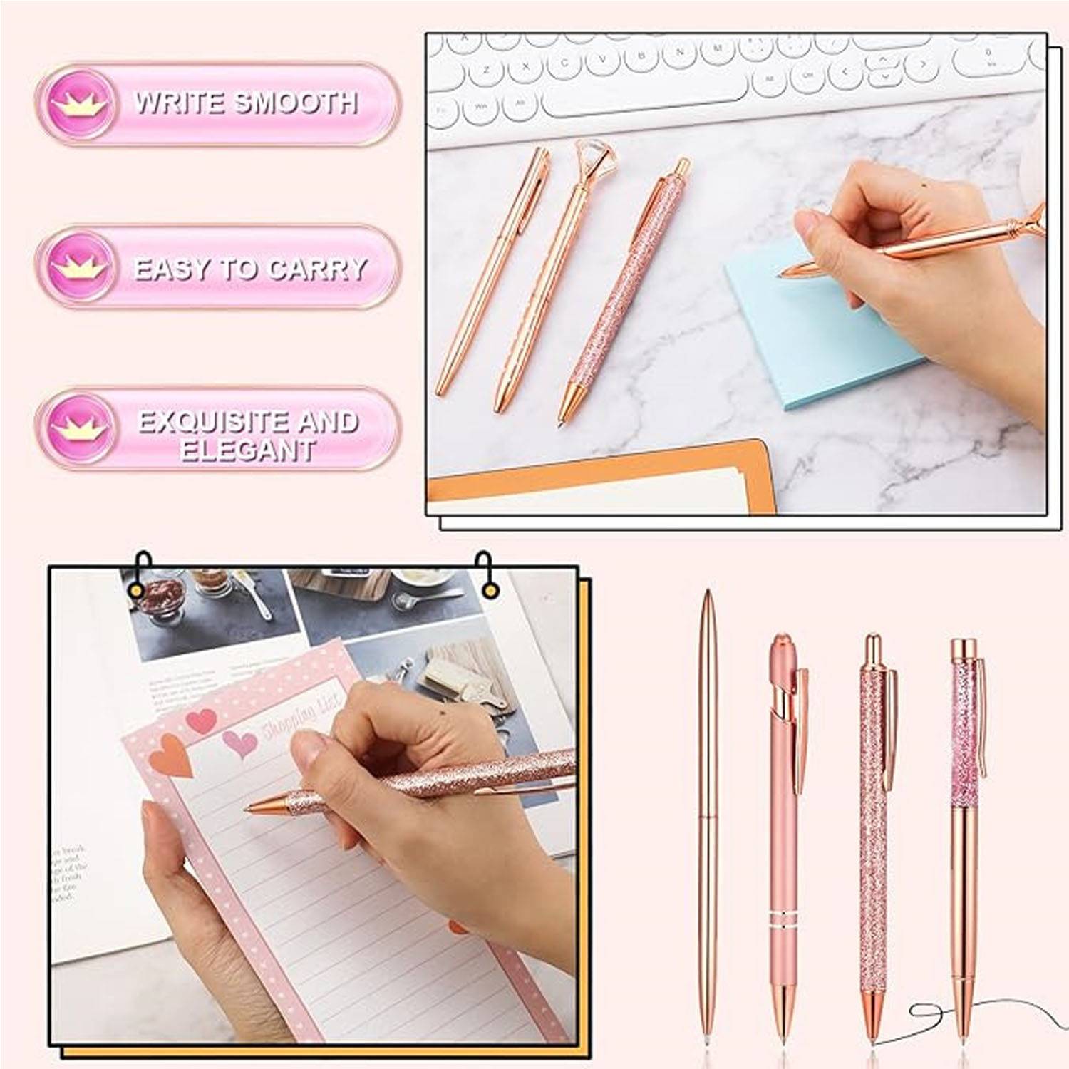 8 pcs Crown Quicksand Ballpoint Pen Stationery Gift Set 4
