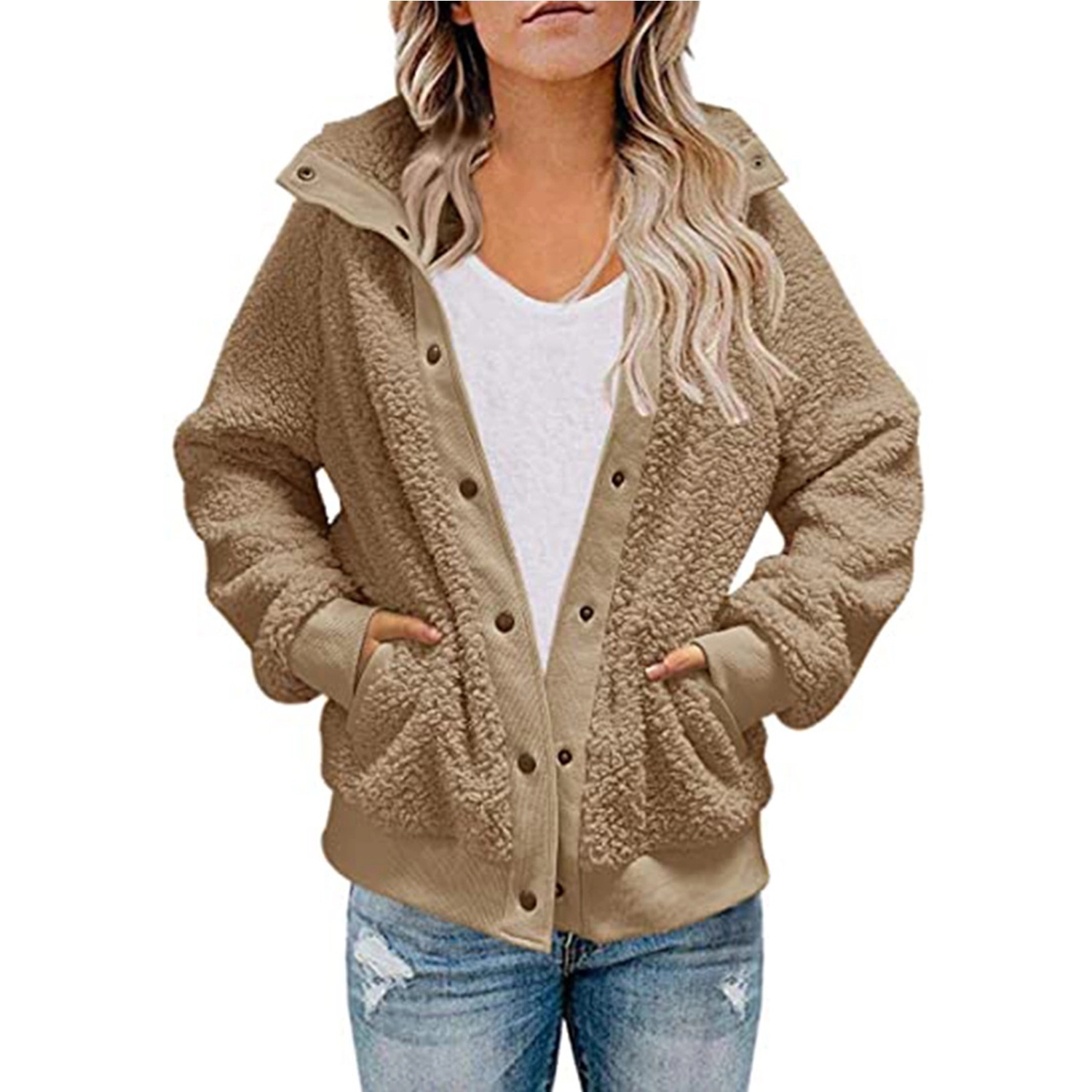 Womens Winter Long Sleeve Sherpa Jacket Coat 3