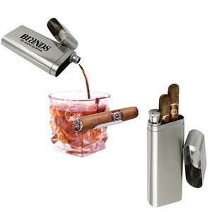 Double Cigar Case With 2oz Stainless Steel Flask 4