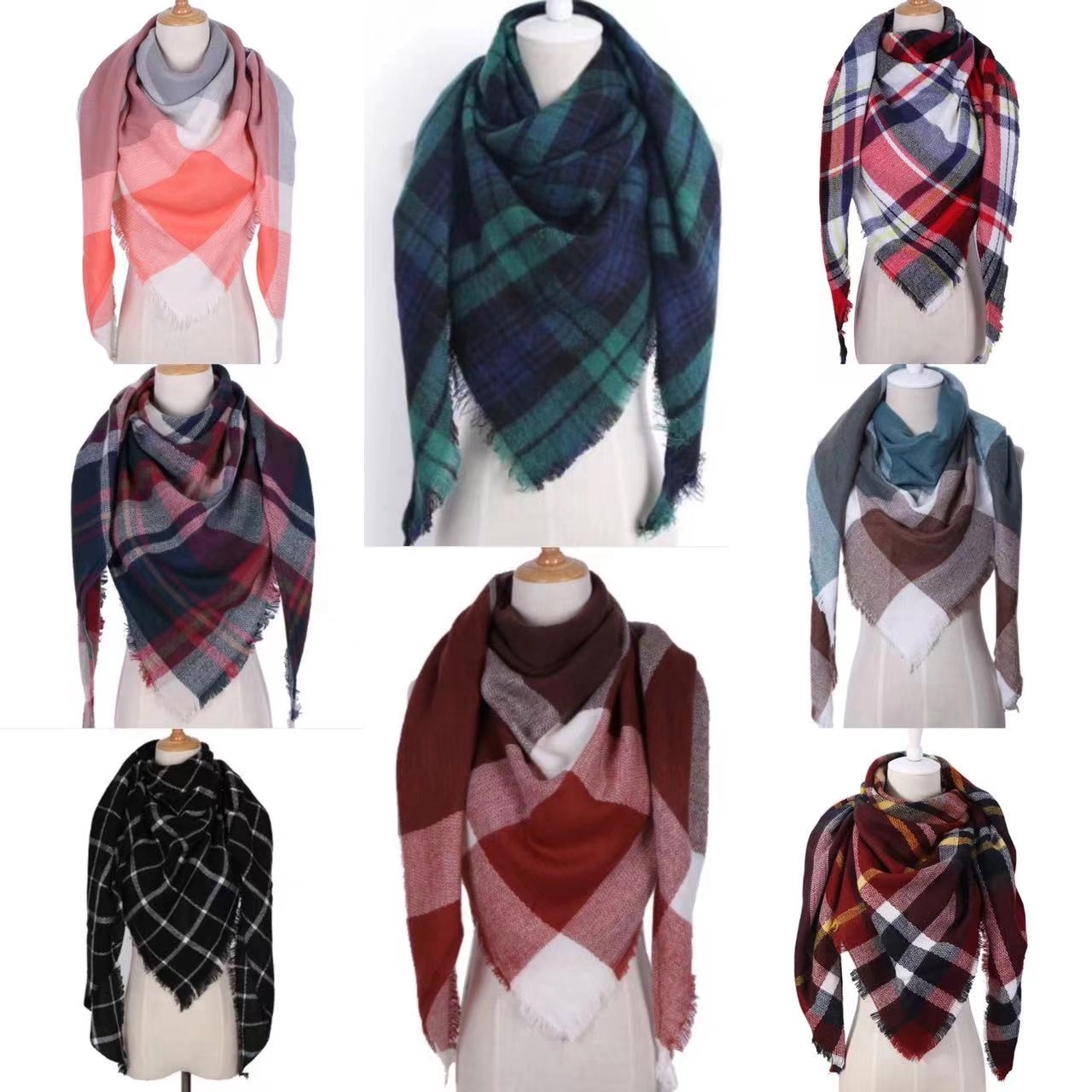 Cashmere Feel Plaid Triangle Scarf 3