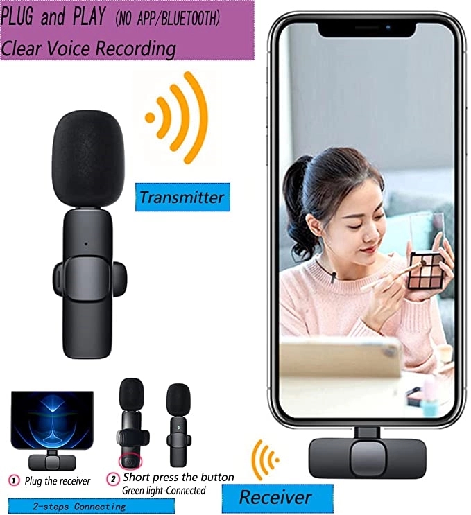 Plug-Play with 2 Clips Upgraded Lavalier Wireless Microphone 5