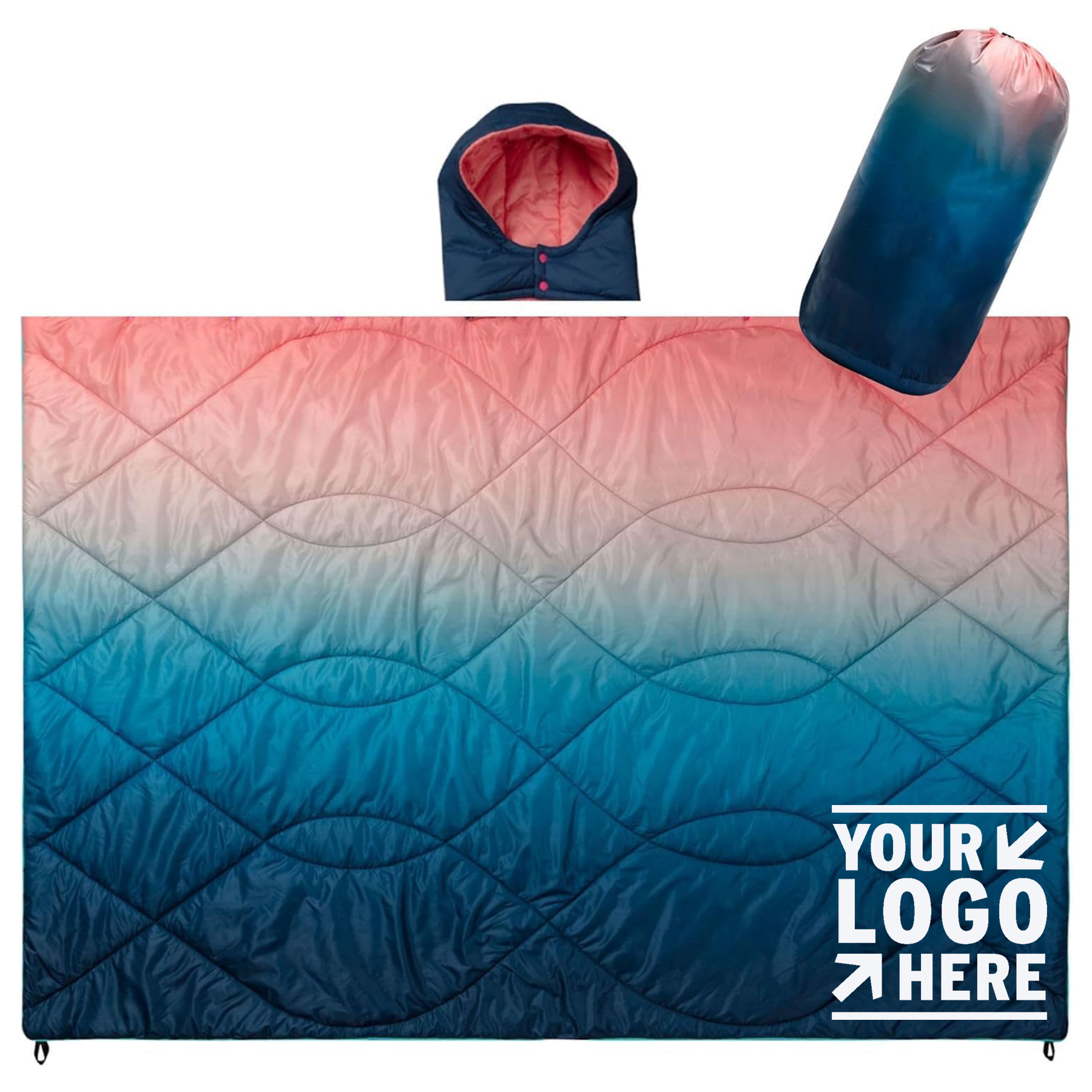 Detachable Hood Lightweight Packable Backpacking Travel Camping Blanket With Carrying Bag 1