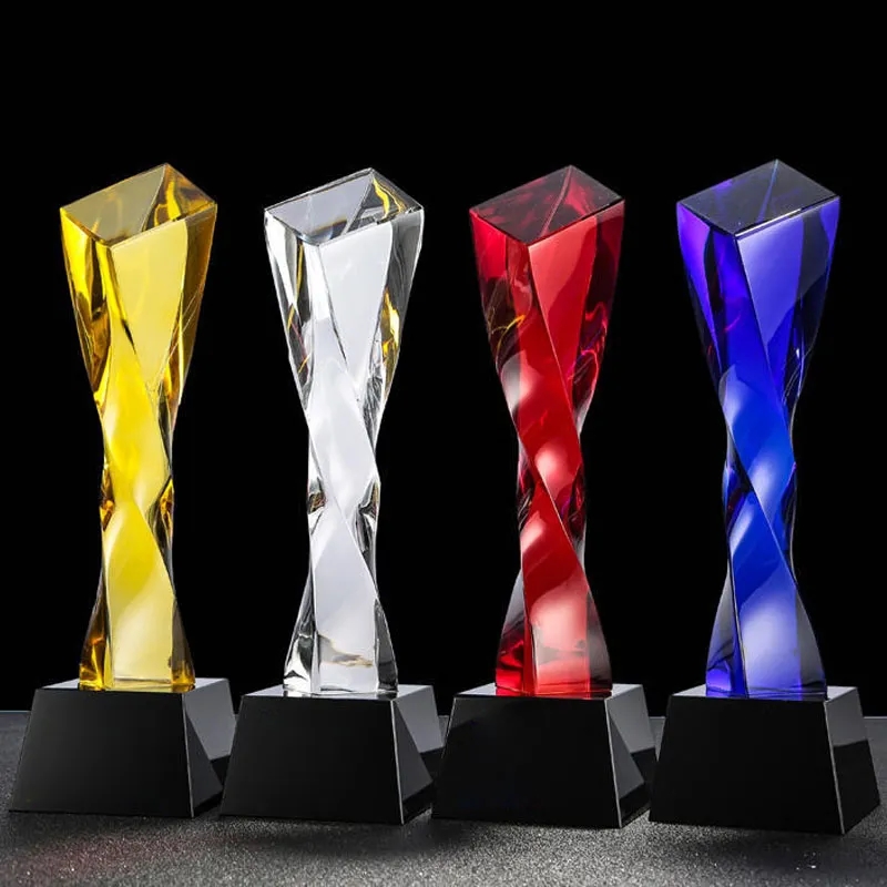 Colored Twisted Pillar Crystal Trophy 6