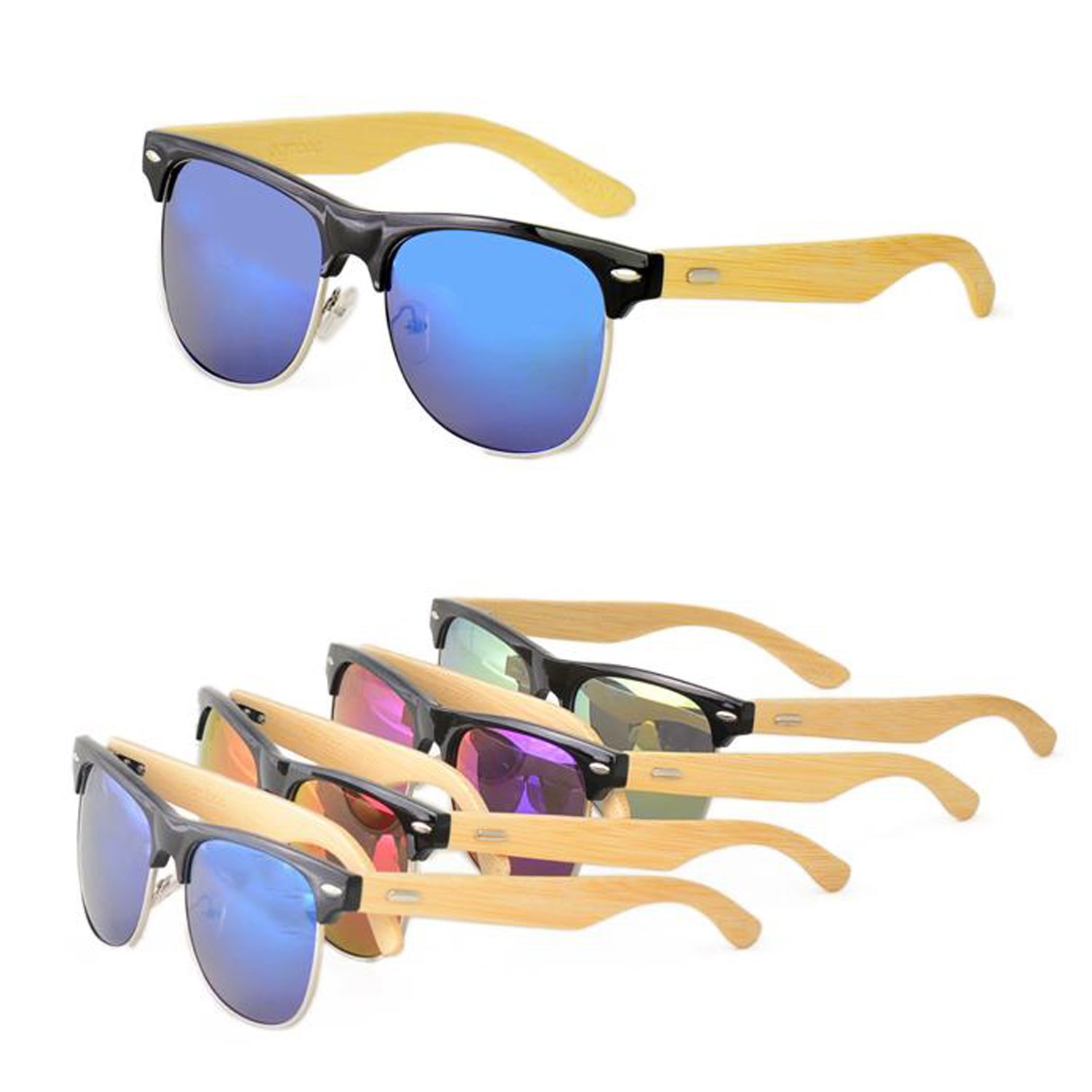 The Club - Unisex Bamboo Sunglasses with Color Mirror Lens 2