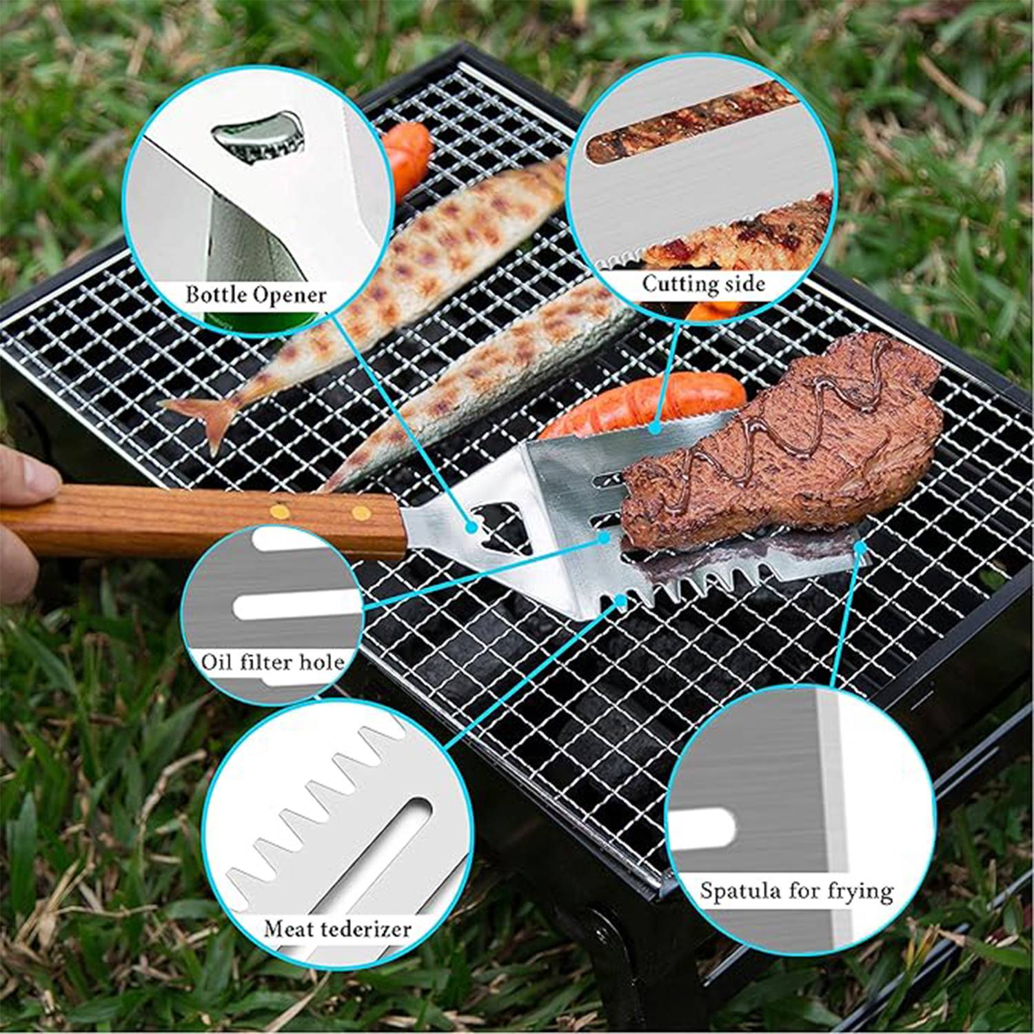 Wooden Handle Barbecue Stainless Steel Spatula 4