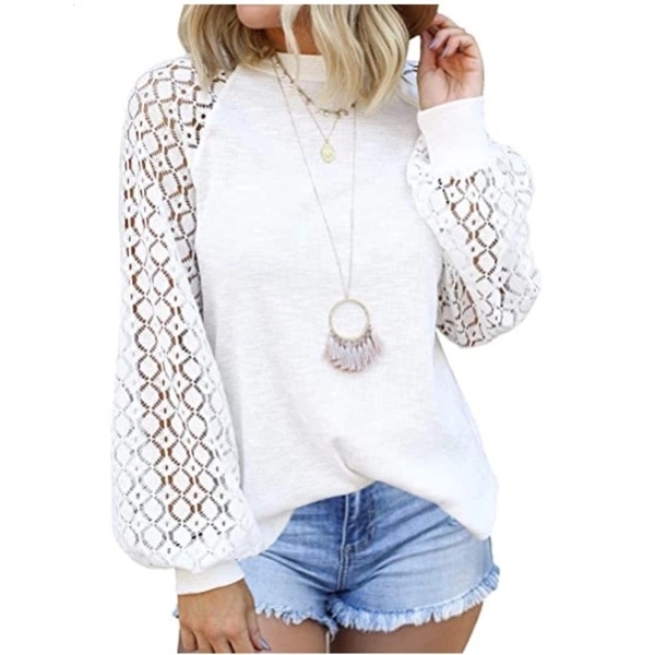 Women's Long Sleeve Tops Lace Casual Loose Blouses T Shirts 5