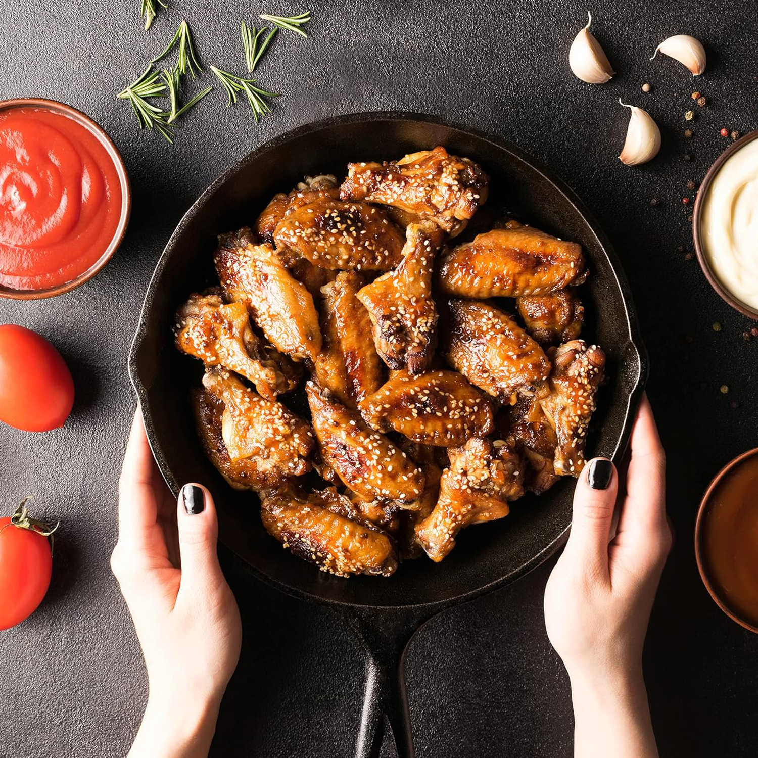 Outdoor BBQ Fry Meat Single Handle Cast Iron Round Pan 5