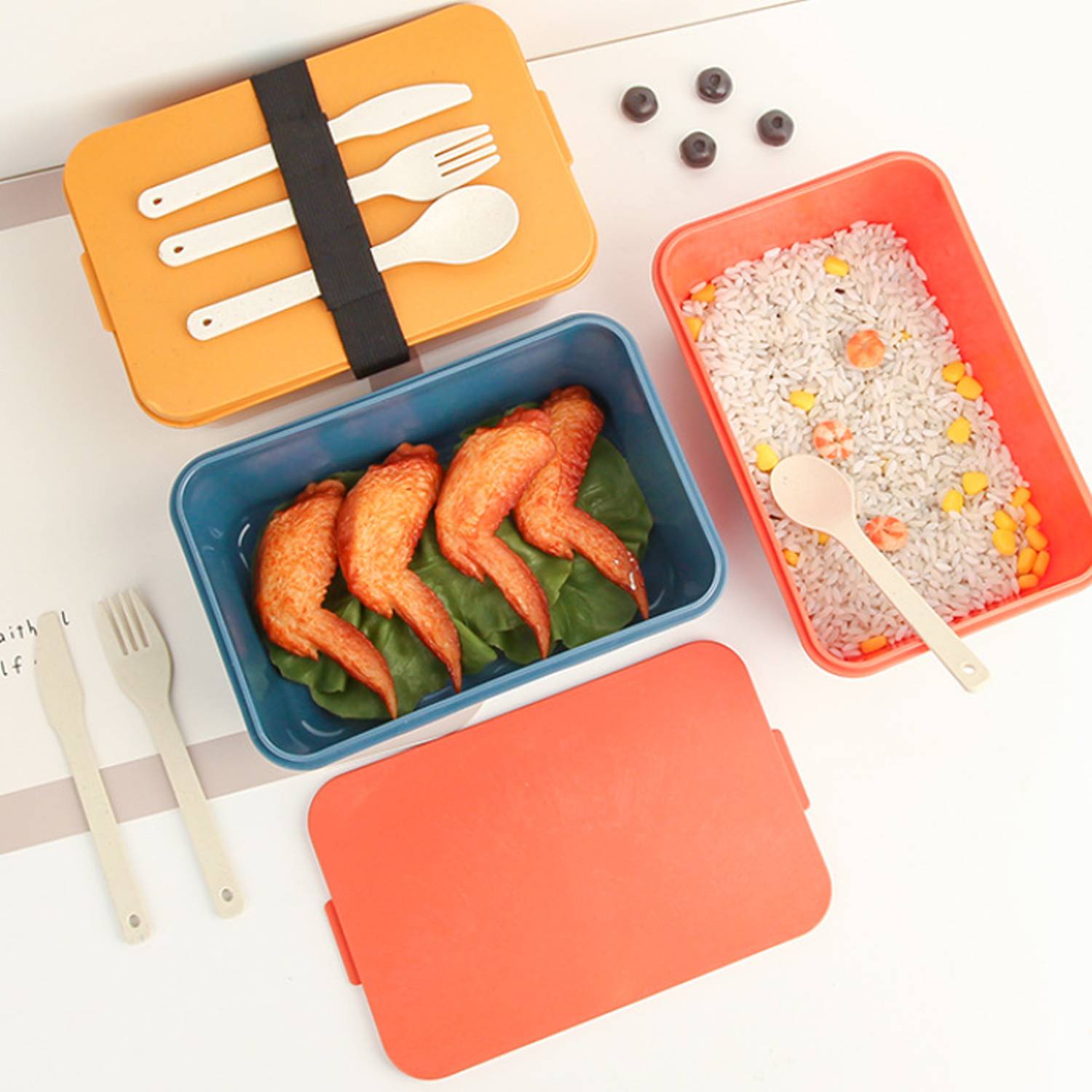 Wheat Straw Lunch Boxes Set W/ Utensils 3