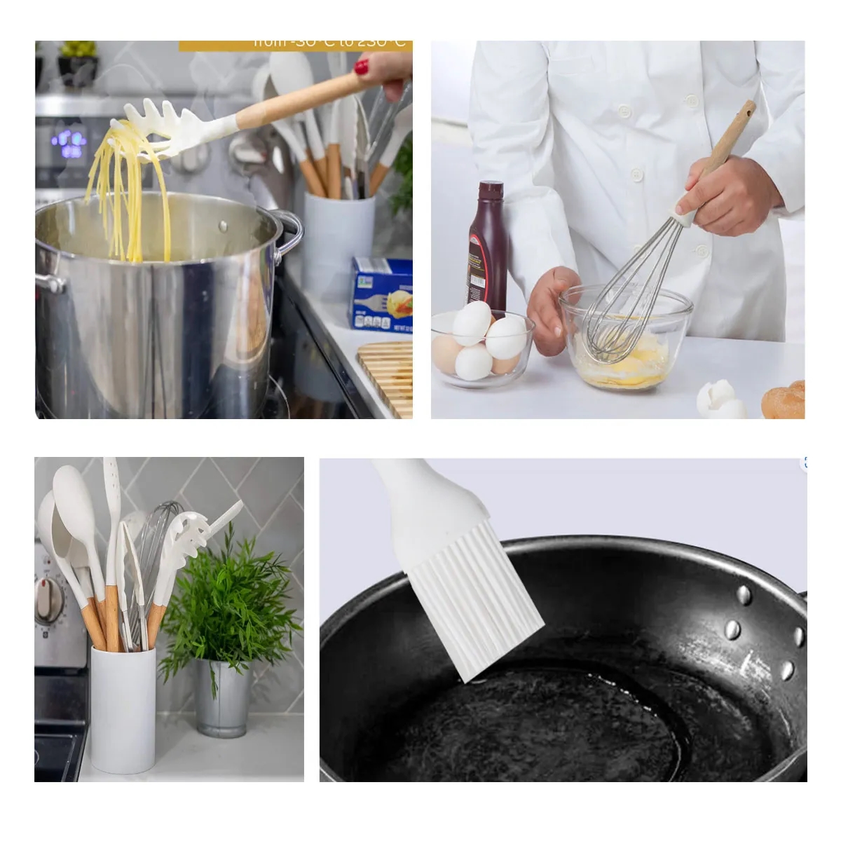 Heat Resistant Wooden Handle Silicone Kitchen Utensil Set 6