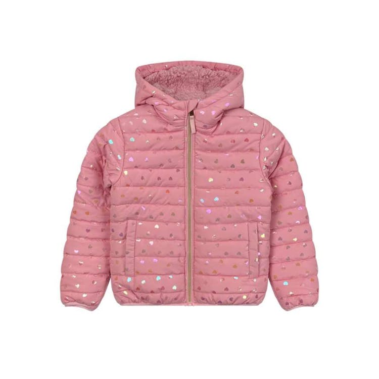 Girls' Sherpa-Lined Heart Print Jacket Pink 4-6X 2