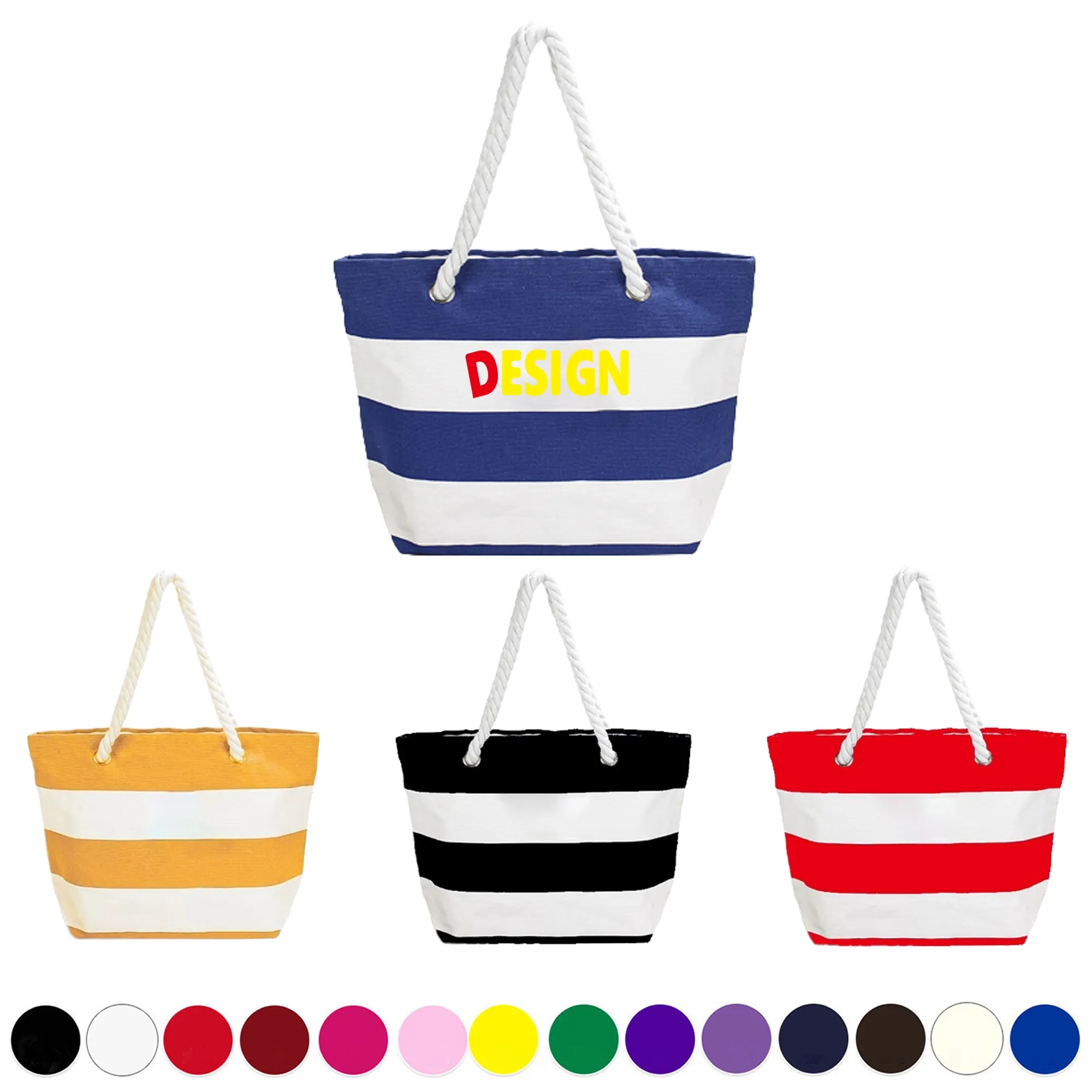 MOQ 50PCS Striped Canvas Tote w/Rope Handle, custom tote bag with logo imprint 3