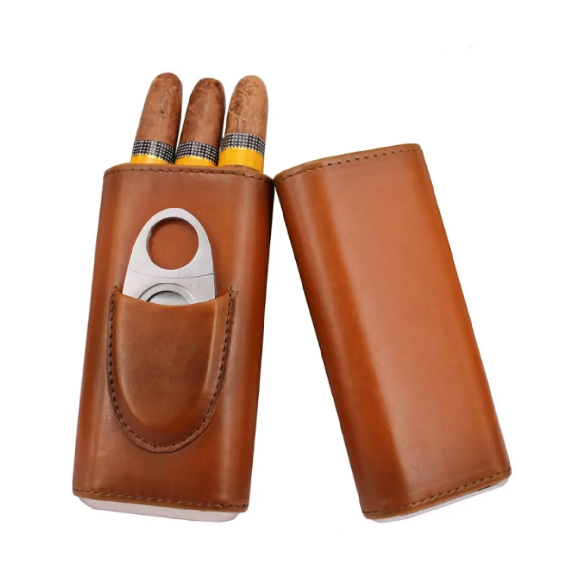 Portable Premium Leather Travel Cigar Case With Cutter 1