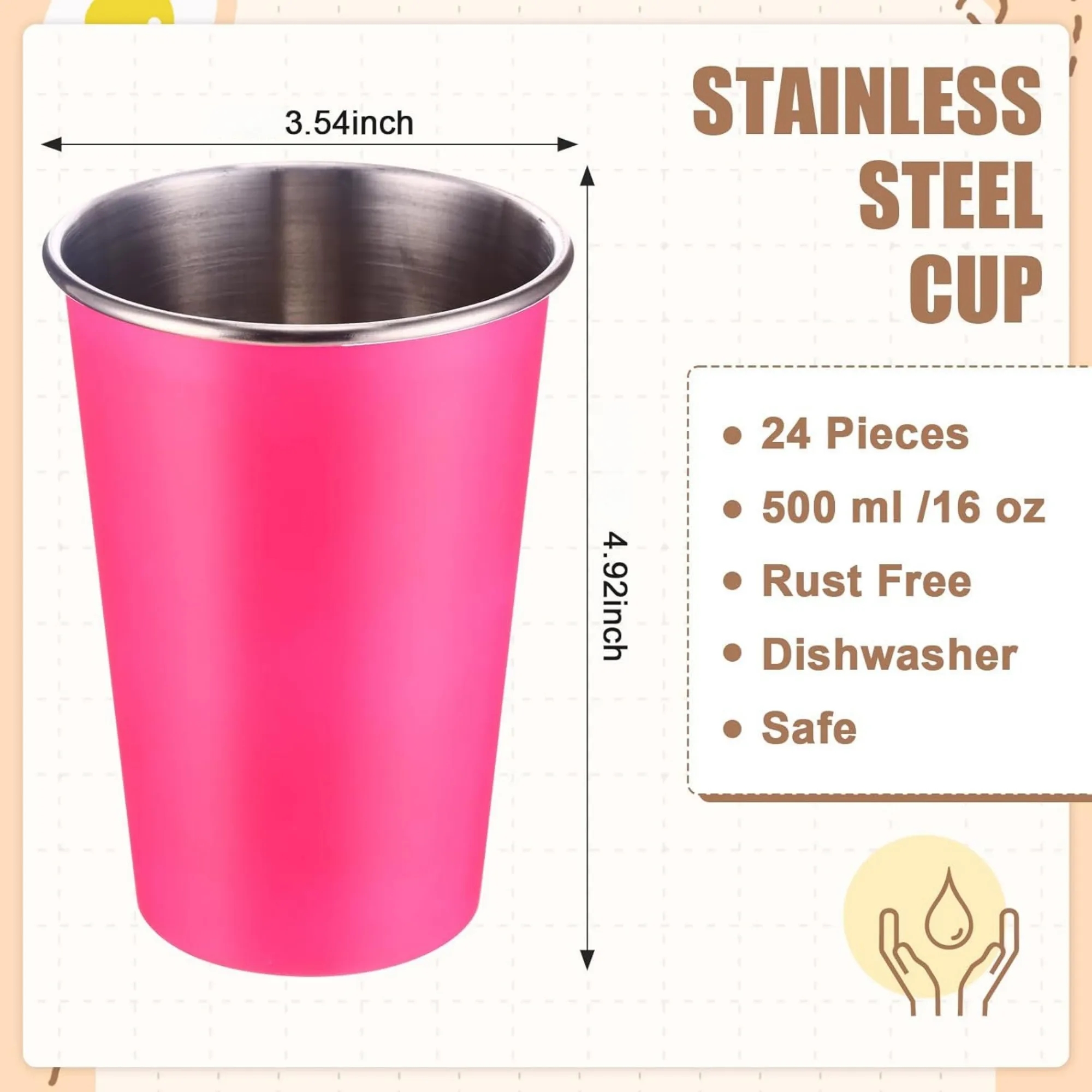 16oz 304 Stainless Steel Stackable Water Cups 4