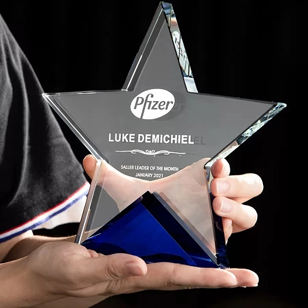 Crystal star on cobalt blue base award 3
