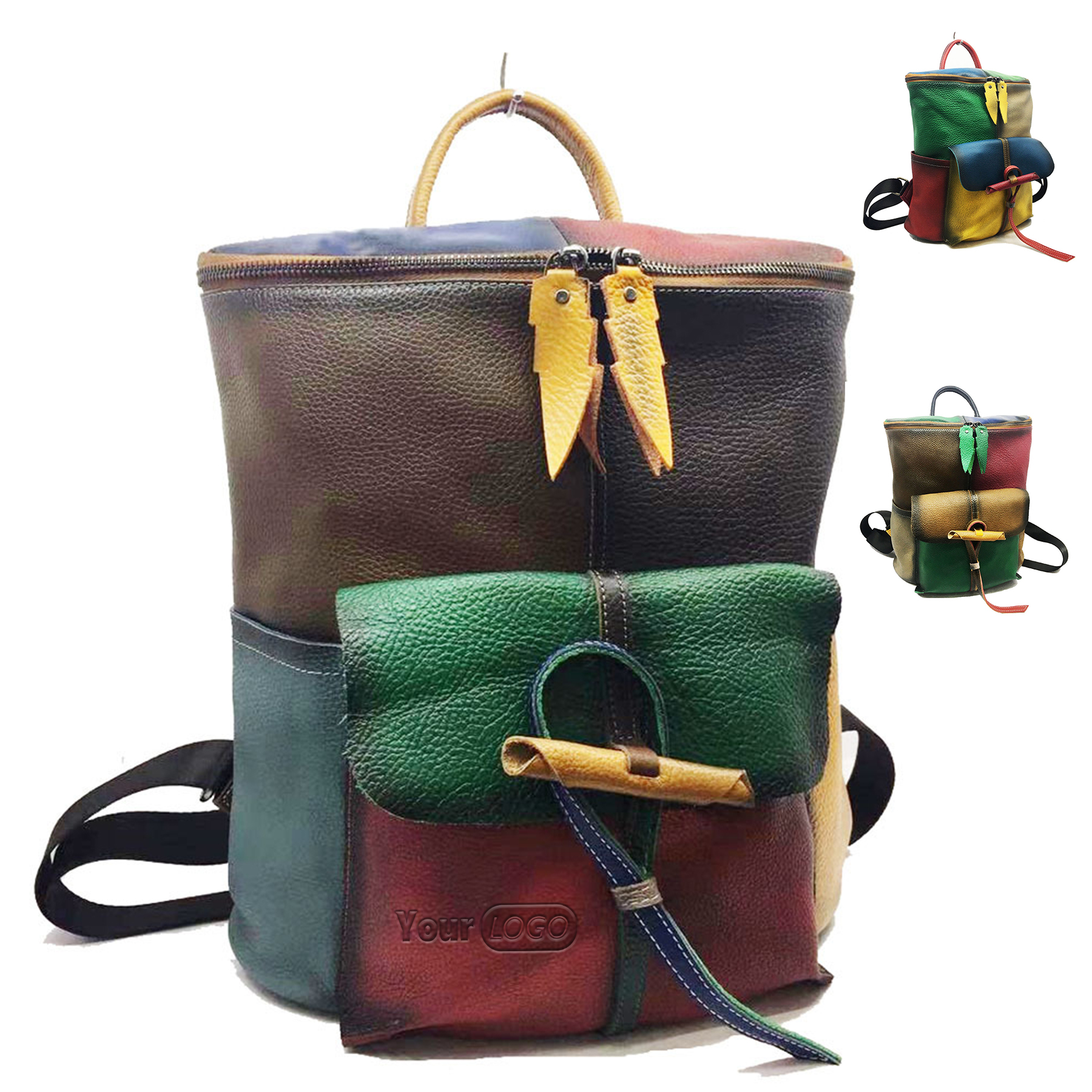 Genuine Leather Vintage contrast backpack 4