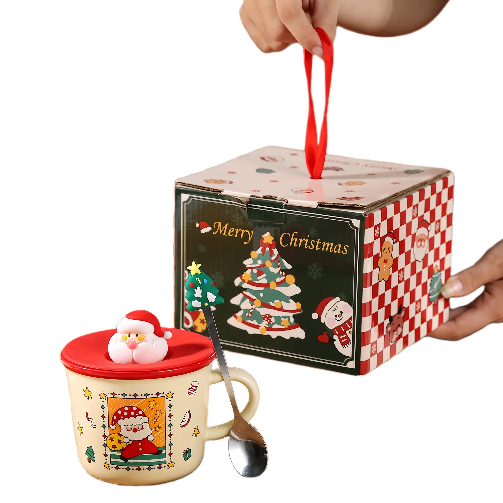 Christmas Ceramic Mug With Spoon And Lid 5