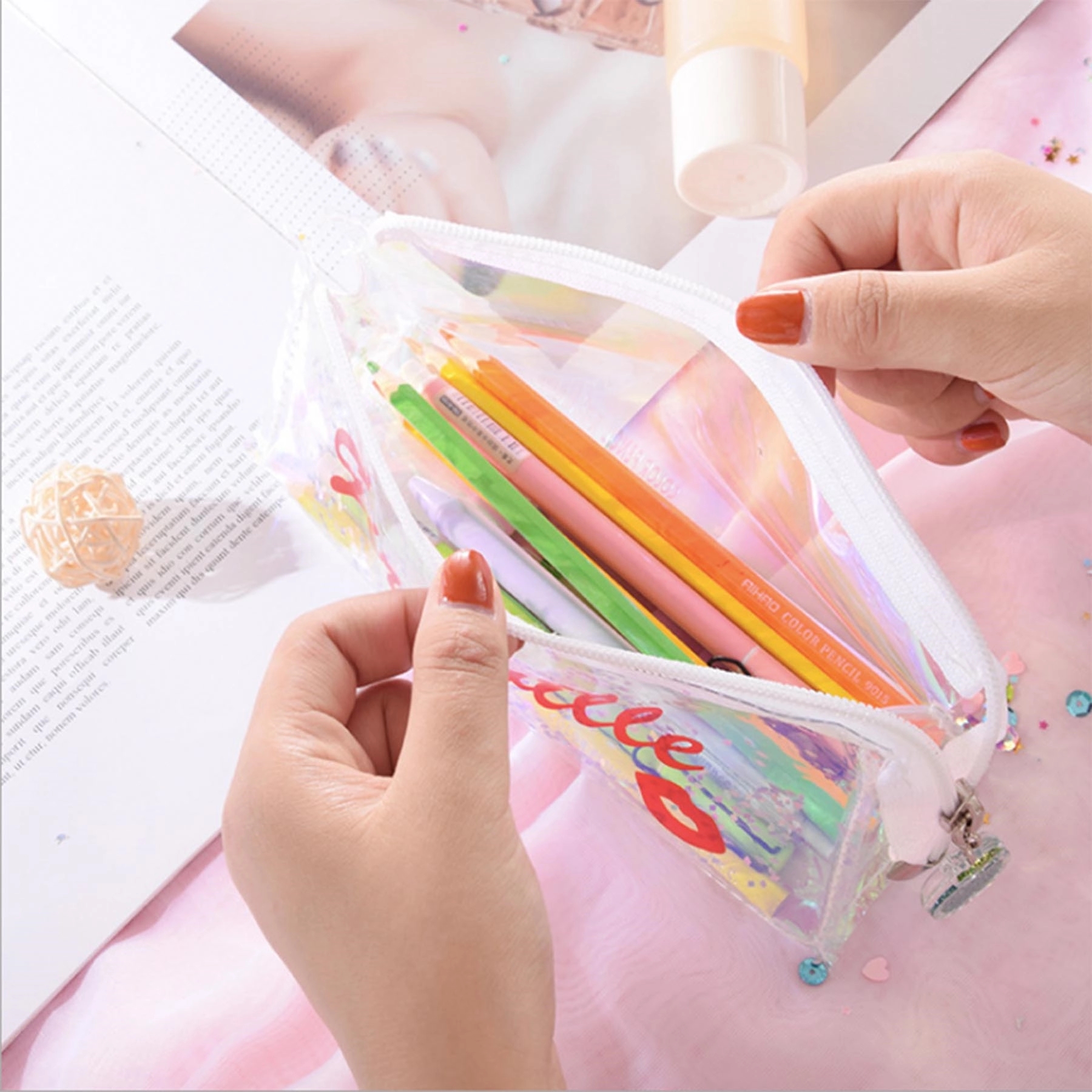 Floating Glitter Sequin Pencil Case Transparent Holder 5