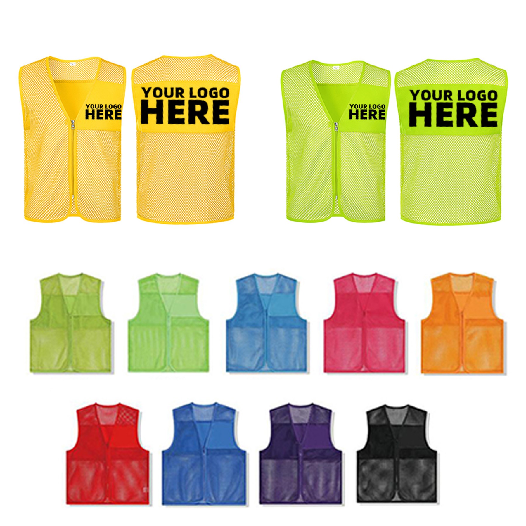 Multi-Color Safe Mesh Zipper Volunteer Vest