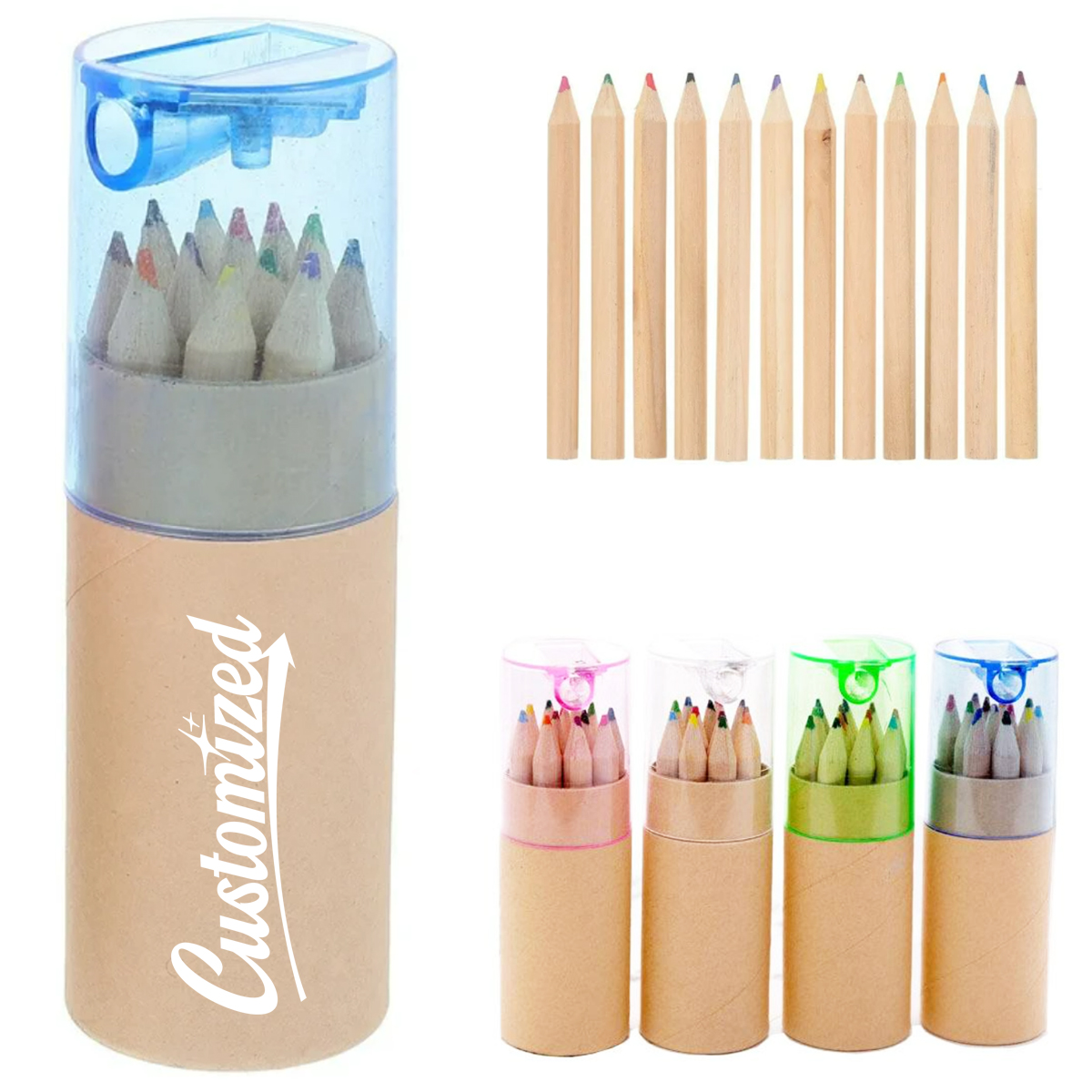 12 Pack Colored Pencil Set in Kraft Tube with Sharpener 8