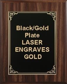 9" x 12" Classic Walnut Finish Plaque with a Black/Gold Aluminum High Relief Plate 2