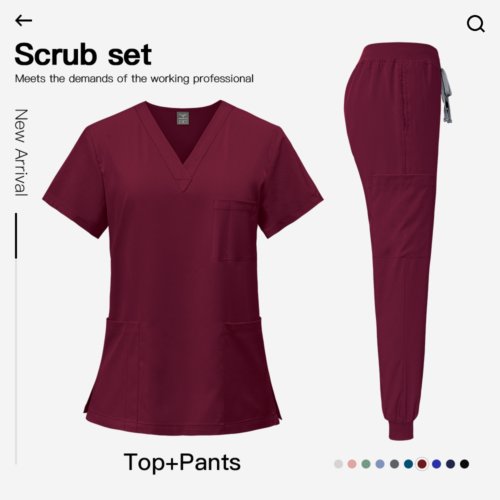 Medical Uniform Scrubs for Women Set V-Neck Pocket Top and Pants 25