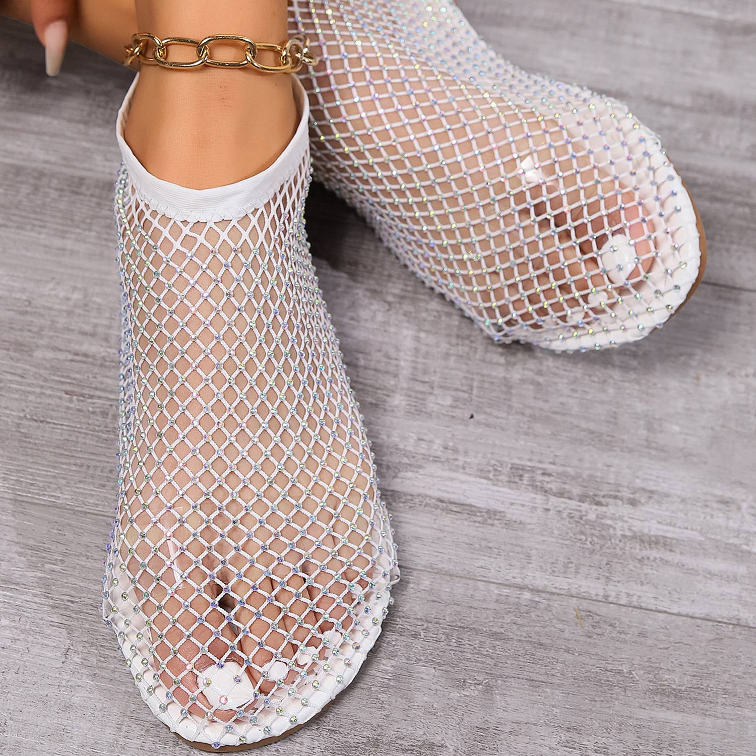 Comfortable Mesh Rhinestone Large Women's Flat Sandals 5