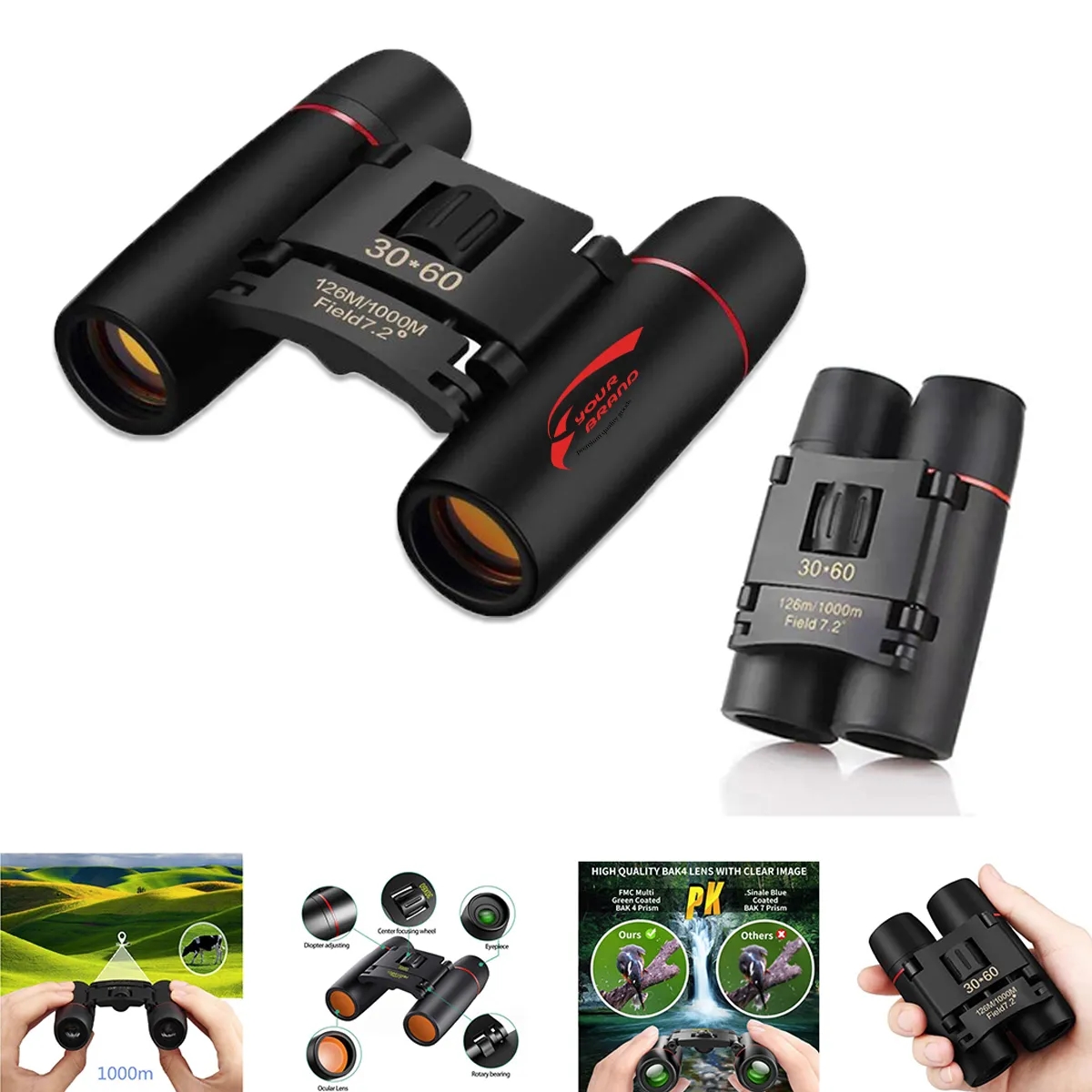 Outdoor Low-Light Night Vision Red Film 30x60 Binoculars 2