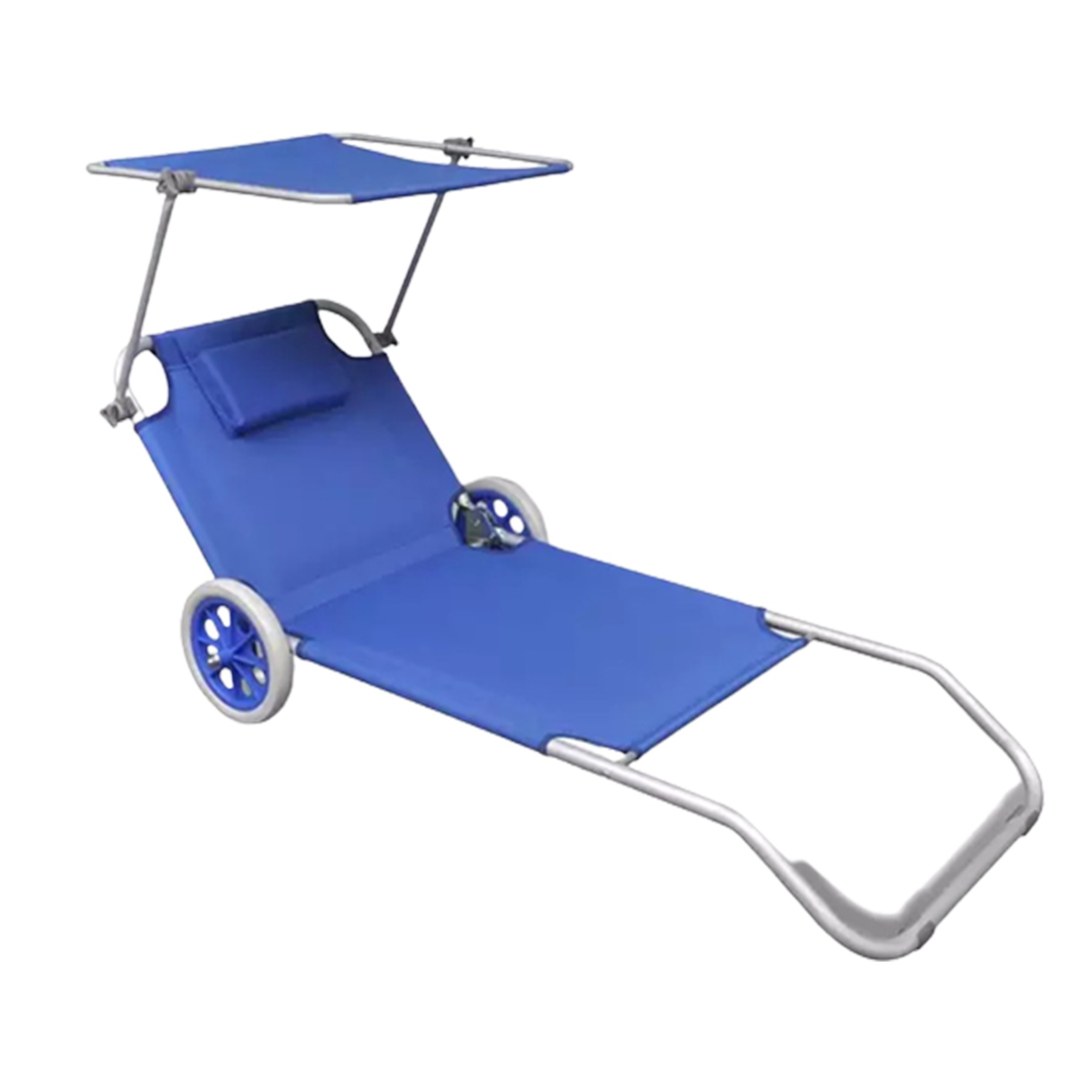 Oxford Fabric Foldable Beach Lounger W/ Wheels And Canopy 2