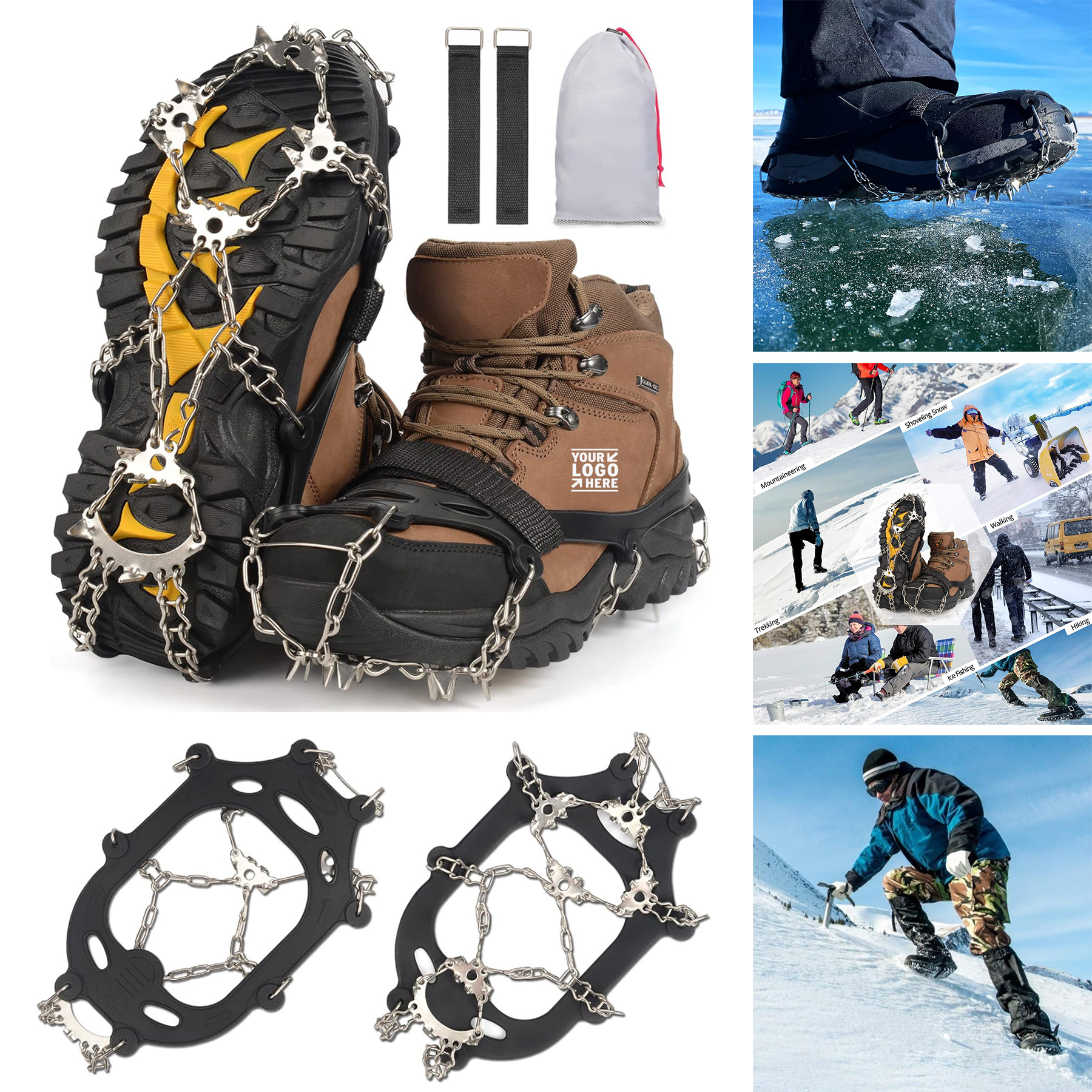 Men Women 23 Individual Spikes Abrasion Resistant 201 Stainless Steel Crampons Ice Cleats