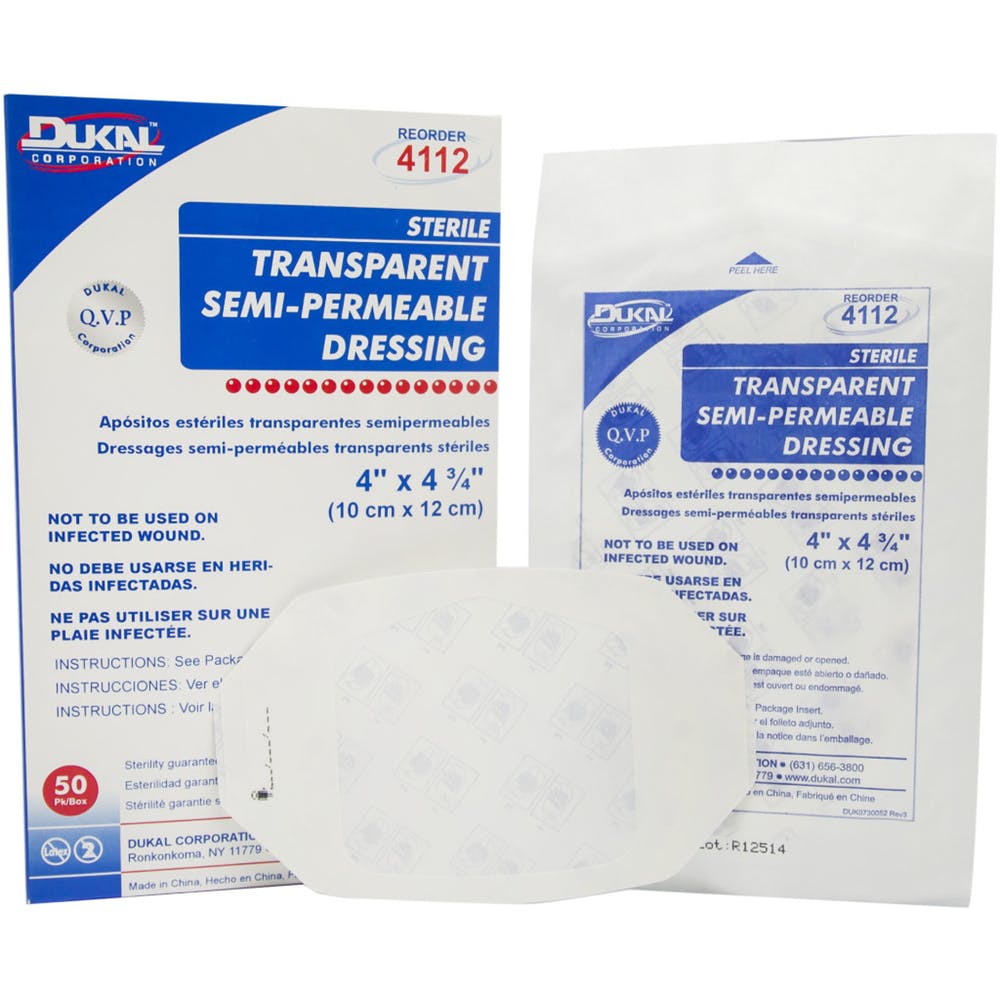 Transparent Semi-Permeable Sterile Dressings - 50 Pack 4" x 4.75" 1