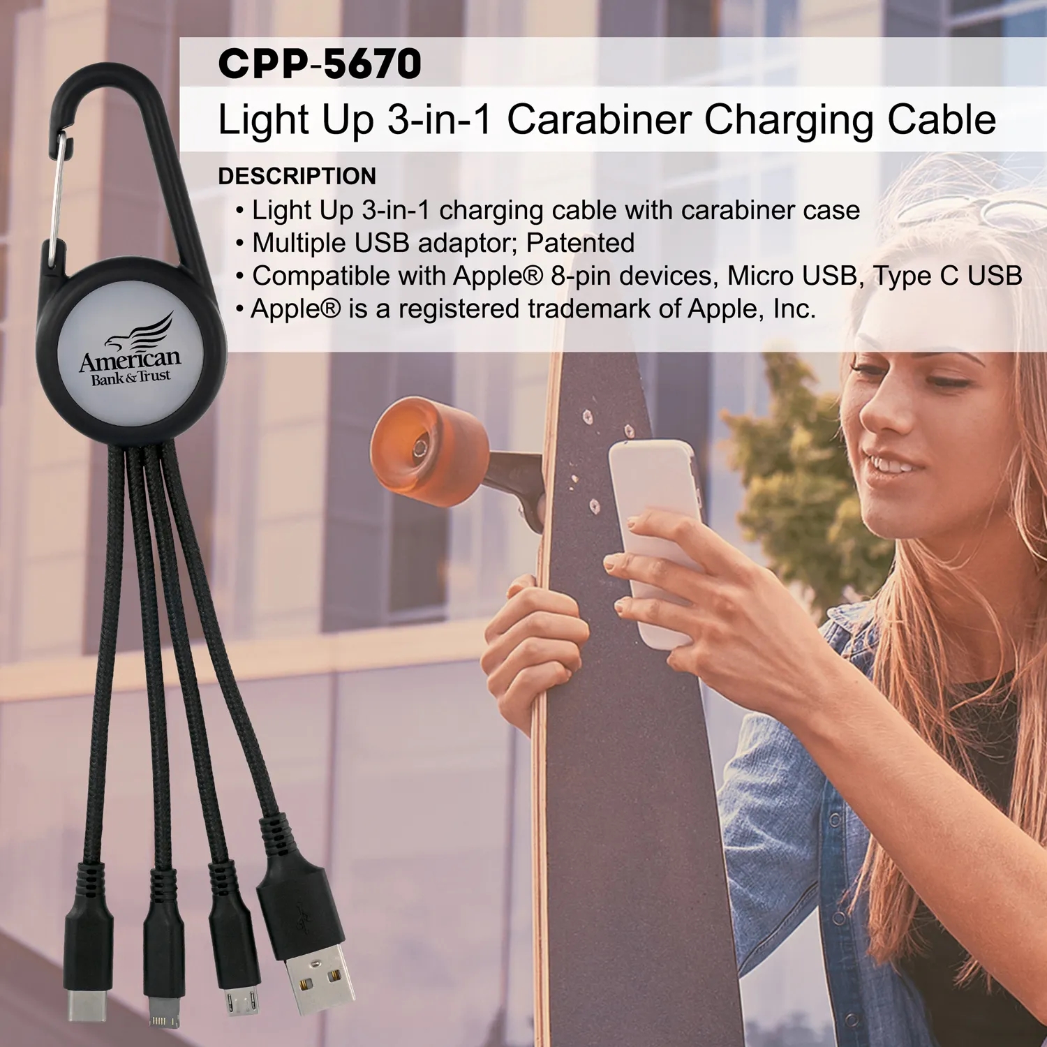 LIGHT UP 3-IN-1 CARABINER CHARGING CABLE 4