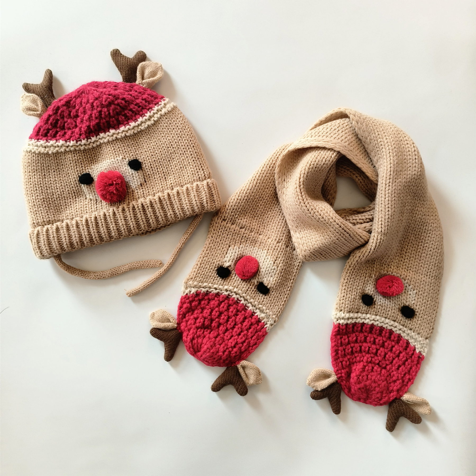 Kids Toddler Knit Elk Antlers Hat Scarf Set for Christmas 3