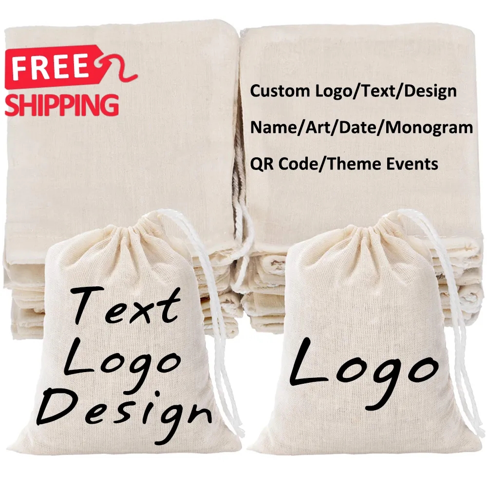 Muslin Cotton Drawstring Bags Reusable Empty Gift Pouch 10