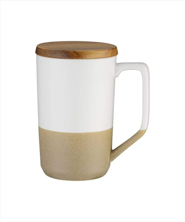 15 oz Two-Tone Ceramic Mug w/ Wood lid 3