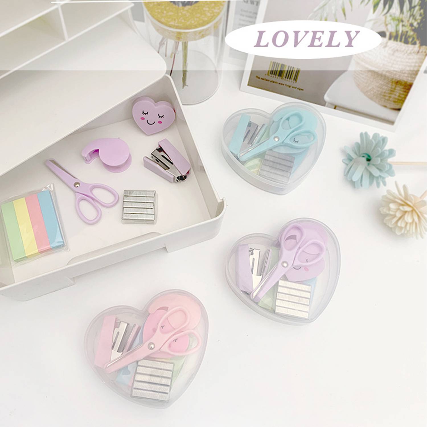 Heart Shaped Mini Multifunctional Stapler Stationery Set 3