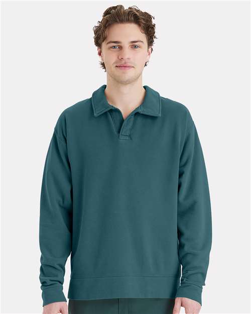 Unisex Garment-Dyed Polo Collar Sweatshirt - GDH490 23