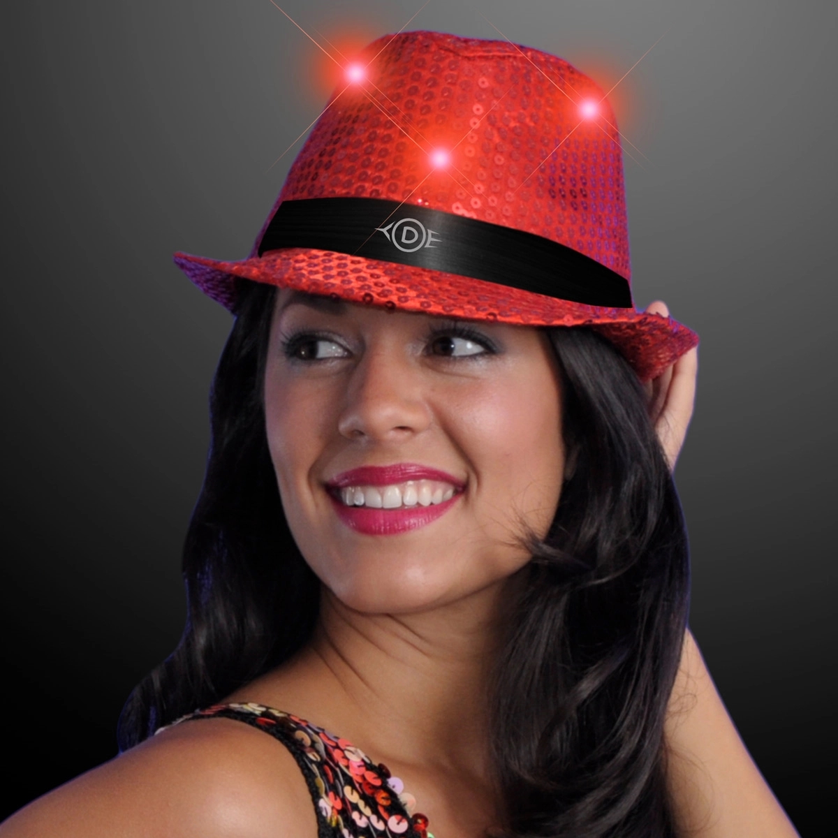 Shiny Single Colored Fedora Hats with Flashing Lights 37