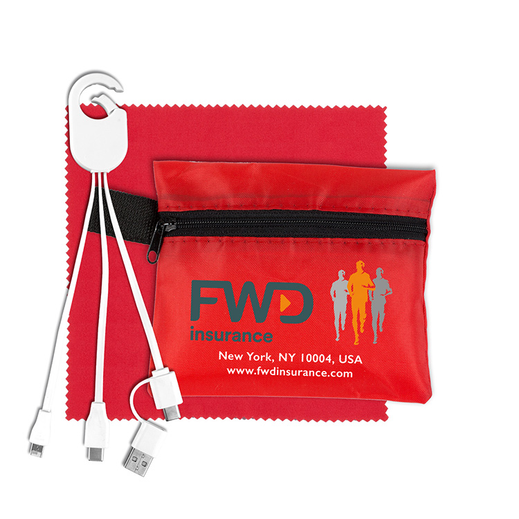 Mobile Tech Charging Cables In Zipper Pouch Components inserted into Polyester Zipper Pouch 18