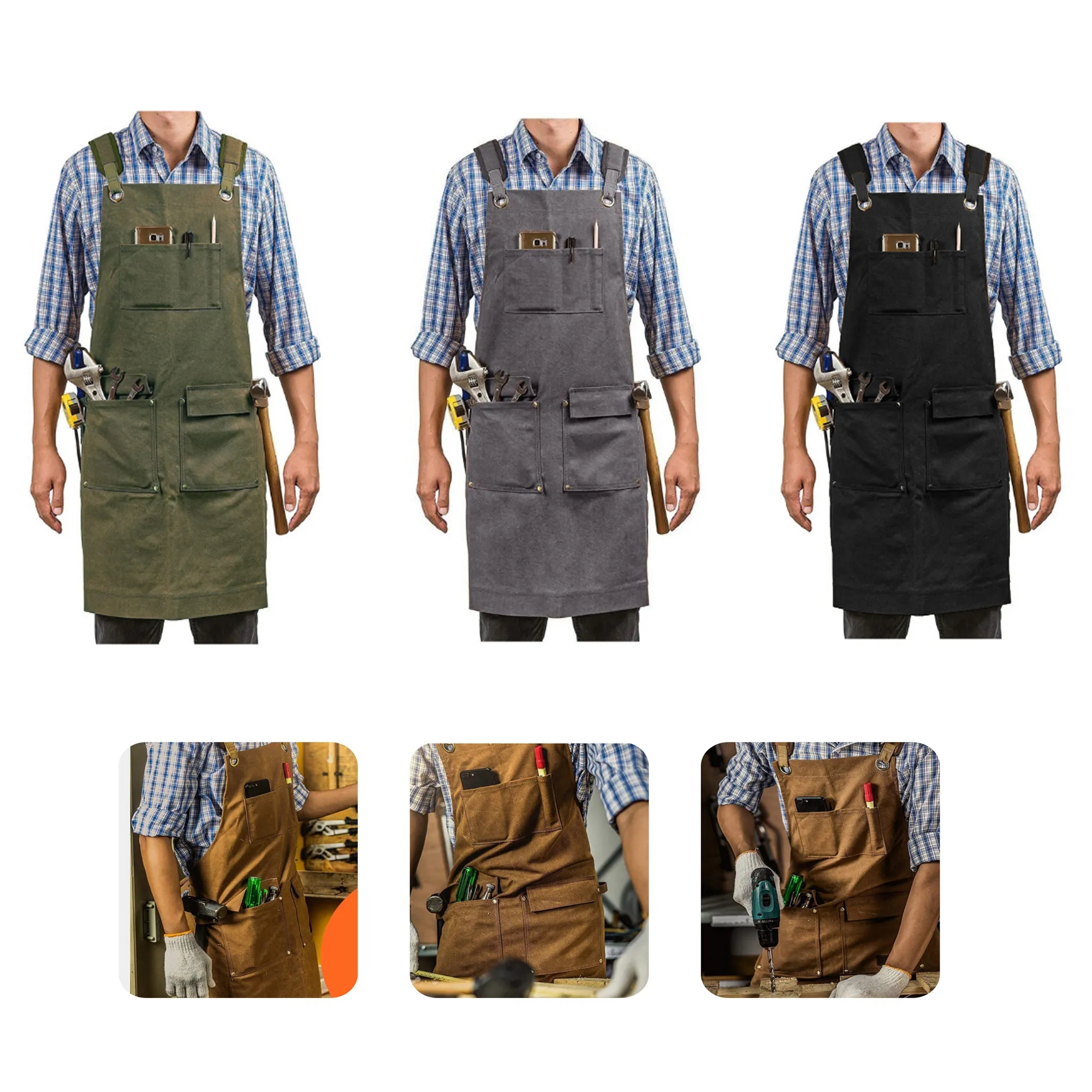 MOQ 20 PCS Thick Canvas Multi Pocket Apron 1