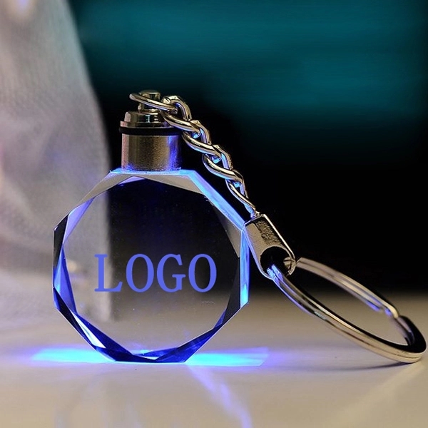Octagon Shape LED Light Crystal Keychain 2