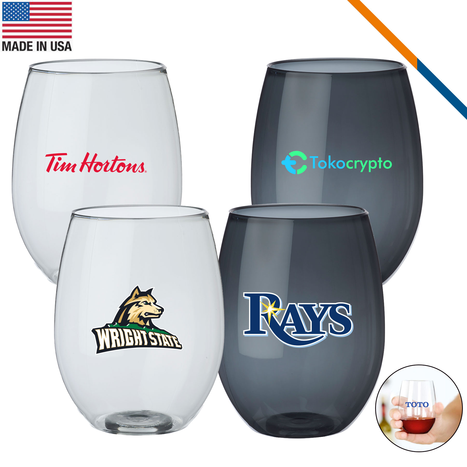 Thad Recycled Plastic Stemless Wineglass - 16 OZ. 4
