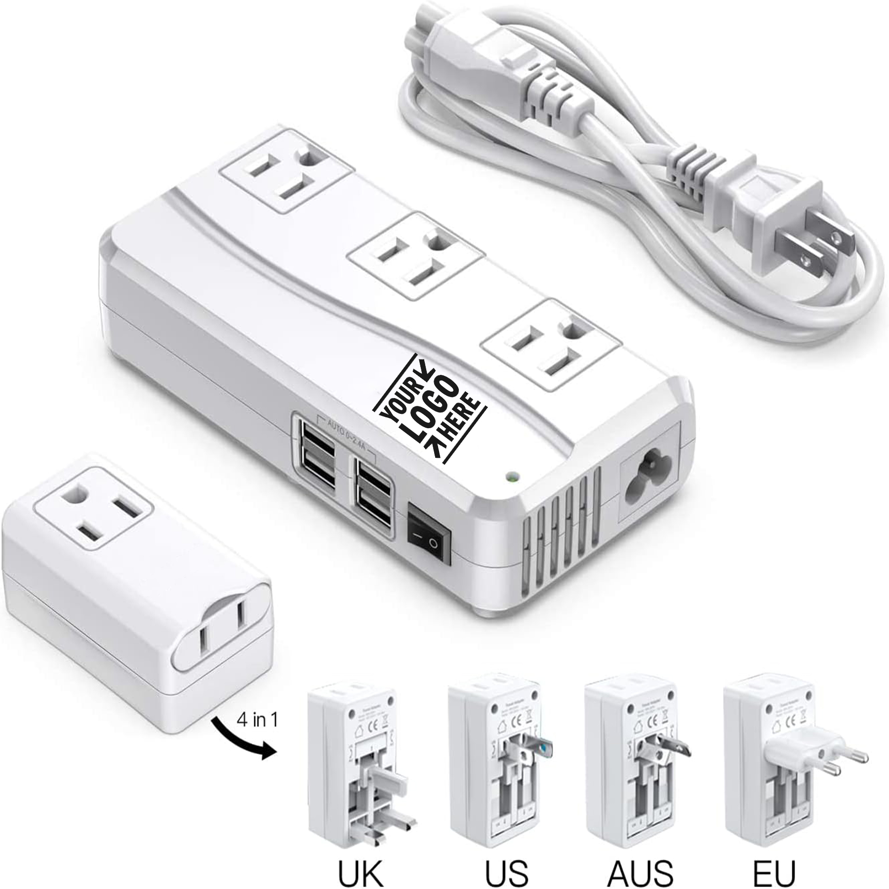250W Power Converter 220V to 110V Voltage Converter with 8 Charging Ports Universal Adapter 2